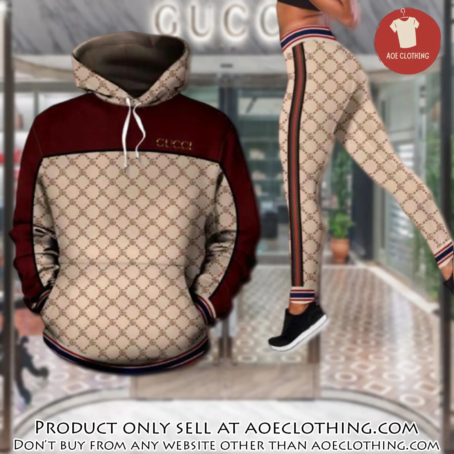 Gucci red hoodie legging set luxury for women aoe1421904